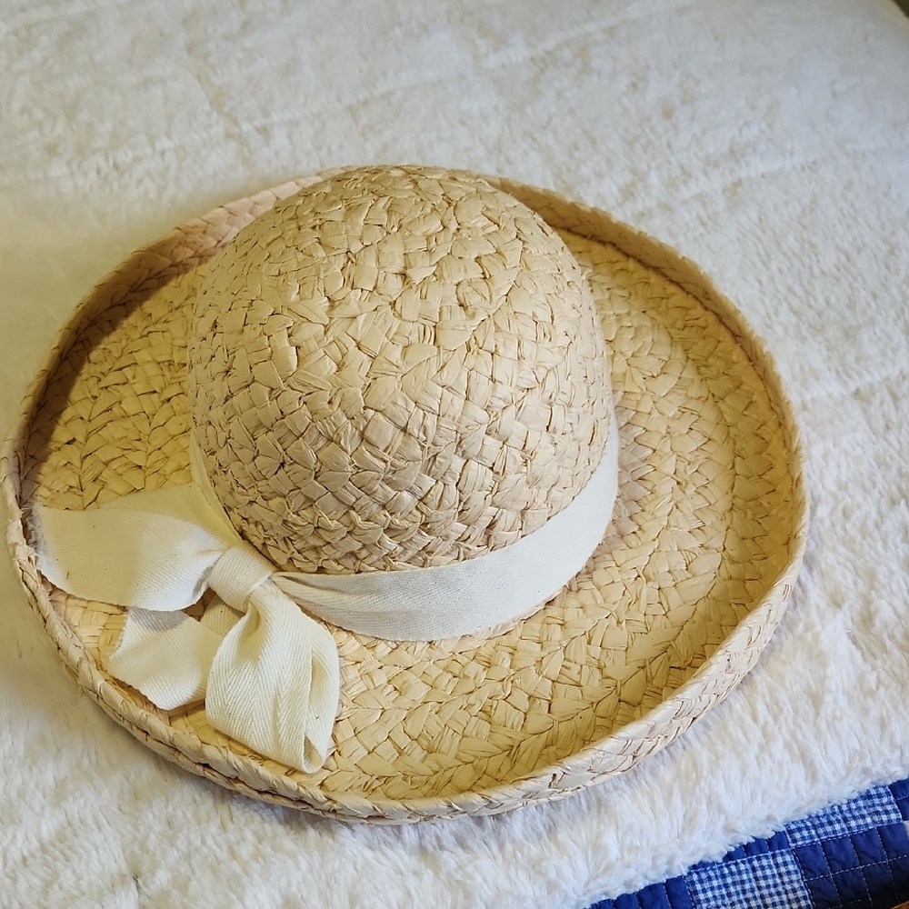 Straw Hat With Ribbon Bow